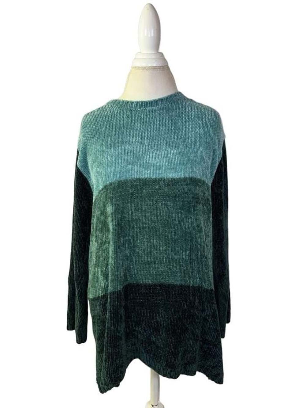 White Stag Vintage Green Chenille Colorblock Crew Neck Sweater
